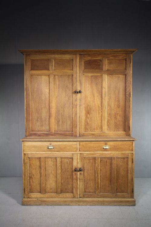 Edwardian English Antique Oak School Cupboard.