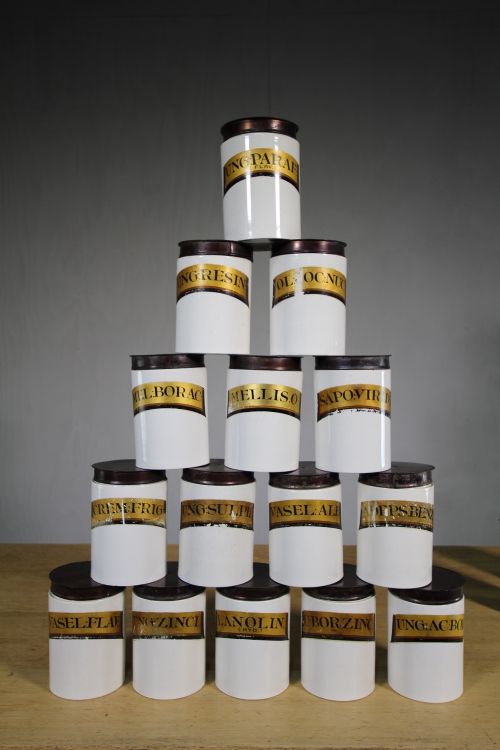 Rare Set of 17 Antique 19th Century Apothecary Jars.