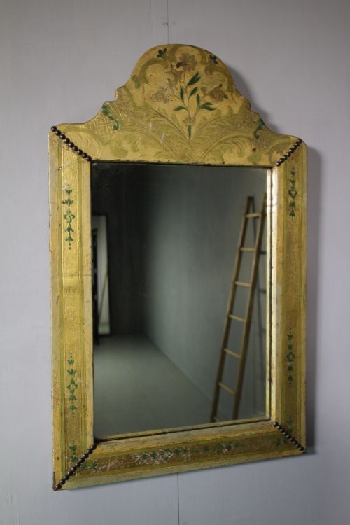 19th Century Painted Leather Antique Mirror.
