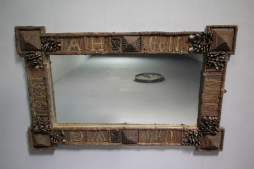 Large 19th Century Tramp Art Antique Mirror.