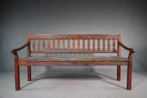 19th Century Antique Painted Pine Bench Seat.