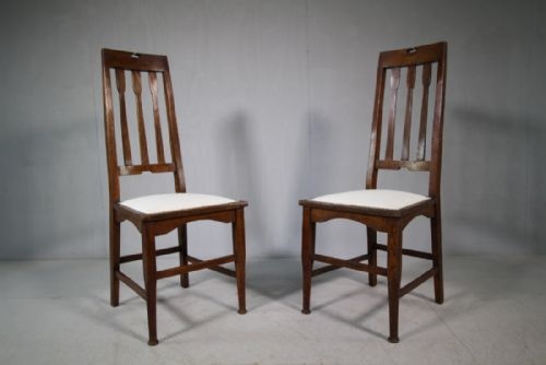 Pair of Arts & Crafts Oak Chairs by E.a.taylor for Wylie & Lockhead.