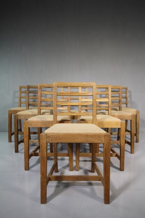 Set of Eight 1930'S Oak Bowmans Brothers Dining Chairs.
