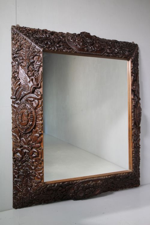19th Century Black Forest Antique Wanut Carved Mirror.