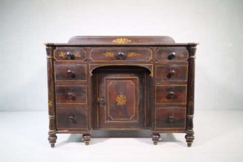 Regency Antique Painted Pine Chest Original Decorations.