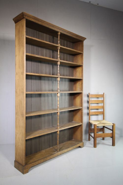 Large English 19th Century Antique Oak Open Bookcase.