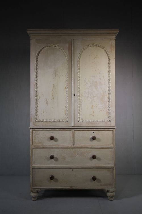 Regency Antique Painted Pine Press Cupboard.
