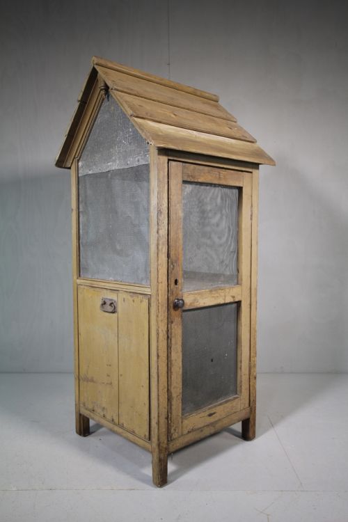 English 19th Century Painted Pine Pitched Food Hutch.