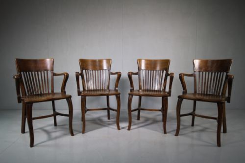 Four Edwardian Antique Oak Armchairs.