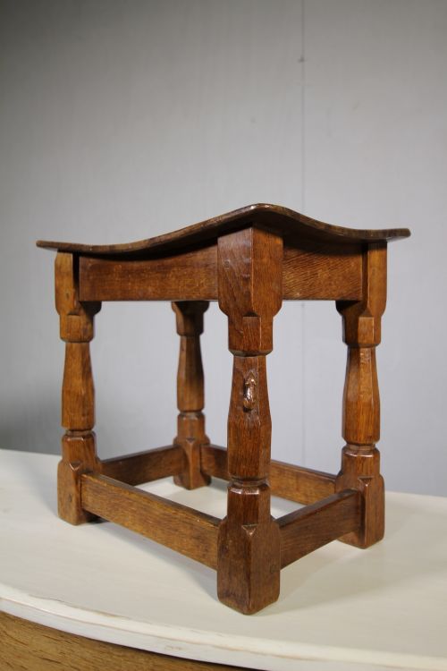 Wonderful 1930'S Mouseman Oak Joint Stool.