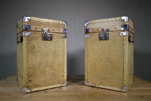 Pair of Leather Trunks Edwardian Antique Vellum.