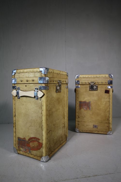 Pair of Leather Trunks in Edwardian Antique Vellum