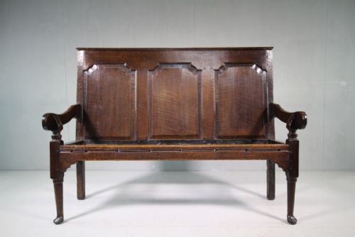 18th Century Antique Period Oak Settle-with Seat Cushion