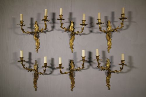 Set of Six Edwardian Antique Ormolu Brass Wall Lights