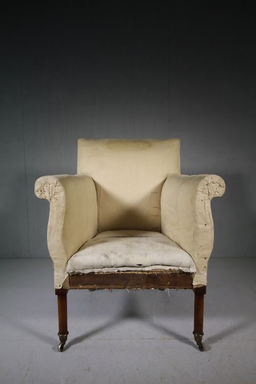 Handsome Georgian Antique Upholstered Armchair.
