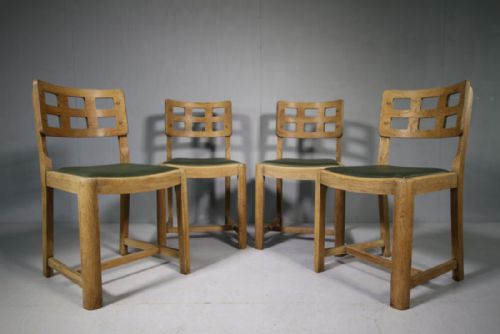 Set of Four 30'S Oak Dining Chairs by Heals. Rare Model.