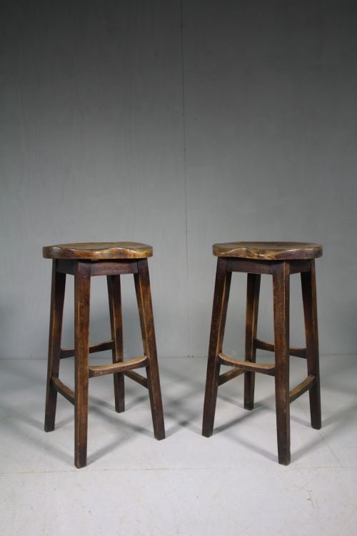 Pair of English Antique Elm Tall Bar Stools.
