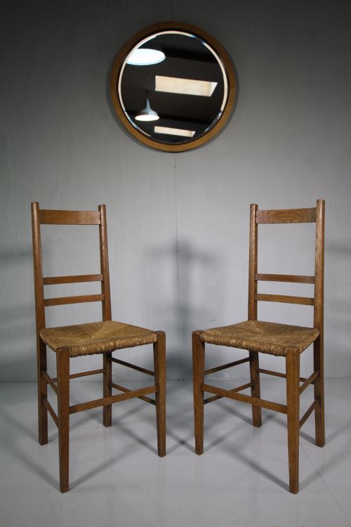 Pair of Edwardian Antique Oak Heals Bedroom Chairs.