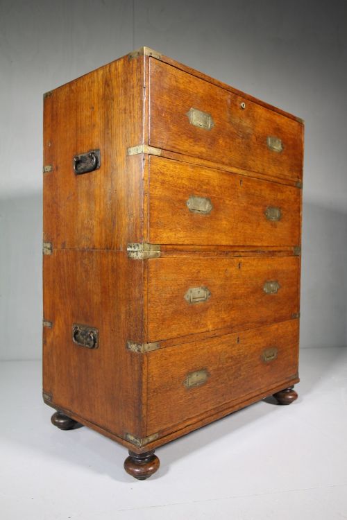 19th Century Antique Teak Military Bureau Chest.