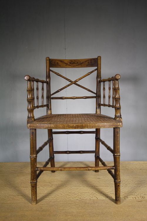 Regency Antique Simulated Bamboo Armchair in Paint.