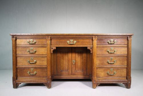 19th Century Large Oak Antique Desk by Holland & Sons.
