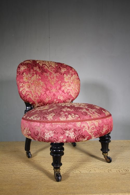 Low 19th Century Antique Upholstered Side Chair.