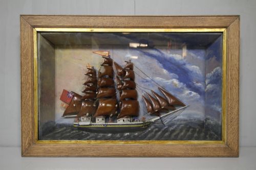 Original 19th Century English Antique Ship Diorama.