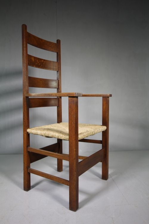 Heals Antique Oak Letchworth Armchair.
