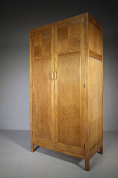 1930'S Heals of London Oak Double Wardrobe - Labelled.