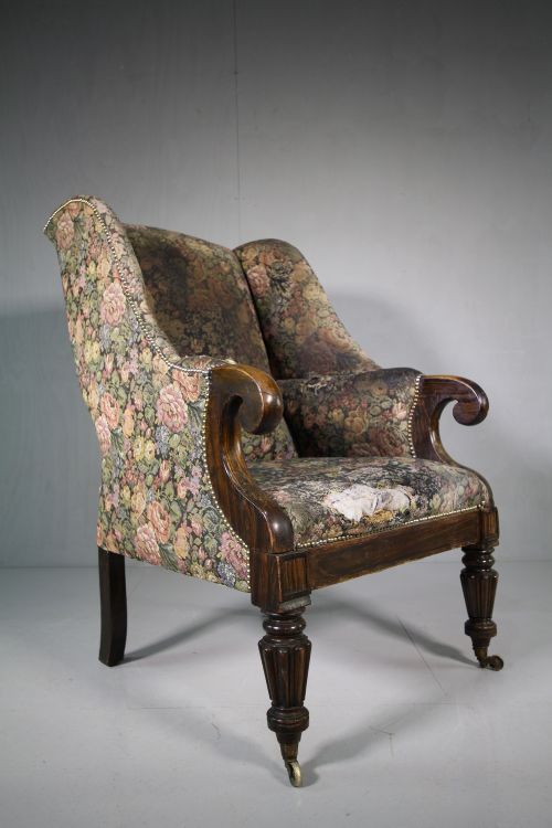 Large William IV Antique Wing Armchair.