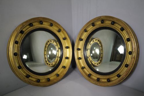 Pair of 19th Century Antique Gilt Convex Mirrors.