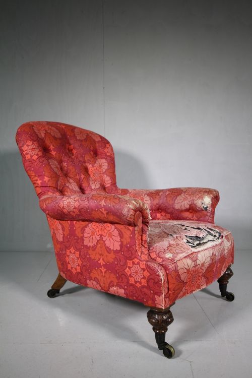 Quality English Antique Upholstered Armchair by Hindley 7 Sons London