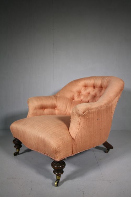 English 19th Century Antique Upholstered Armchair.