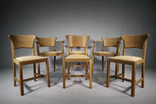 Set of Six 1930'S Heals of London Oak Dining Chairs .