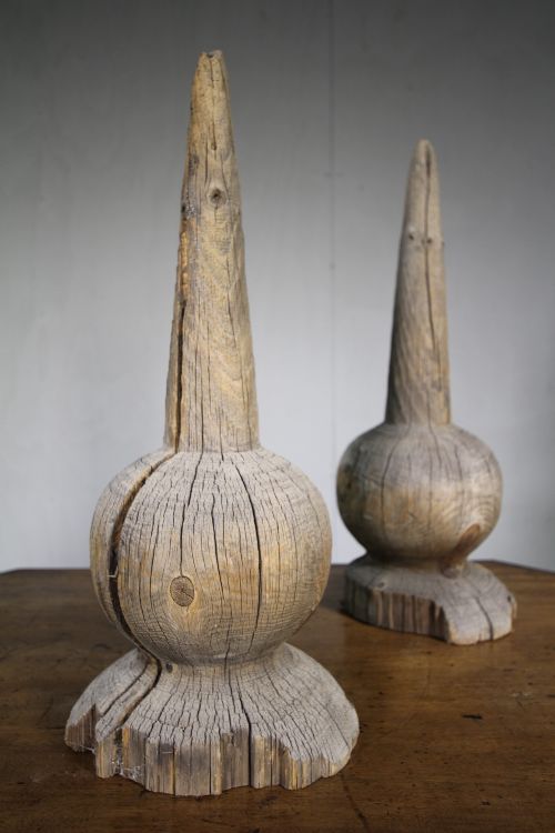 Pair of Large 19th Century Antique Pine Finials.