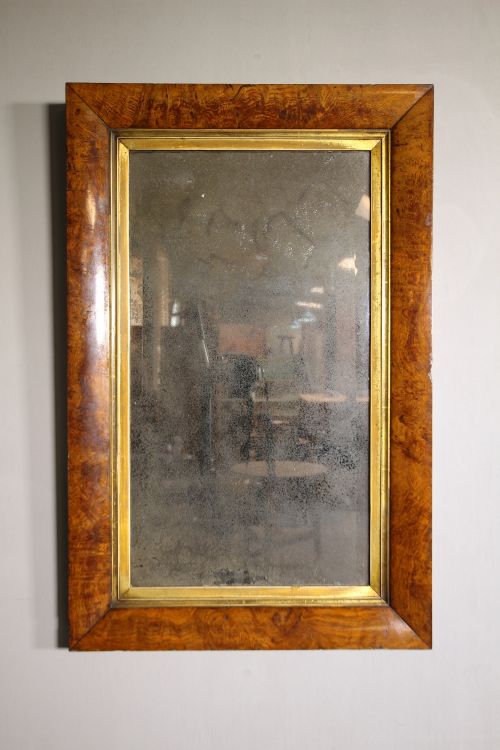 English 18th Century Burr Oak Mirror.