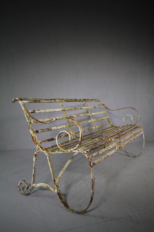 19th Century English Wrought Iron Garden Bench Seat.