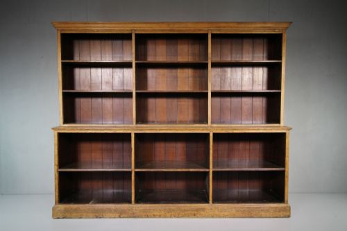 Large English Antique 19th Century Open Oak Bookcase.
