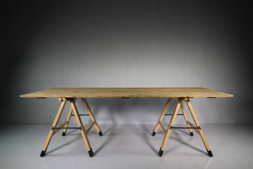 Antique Original Painted Pine Trestle Dining Table.