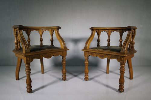 Pair of Taylor of Edinburgh Antique Oak Armchairs. Four Pairs Available.