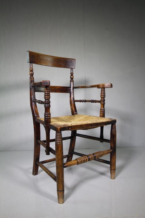 19th Century Country Antique Carver Armchair .