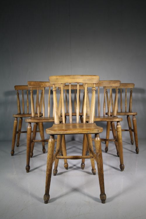 Set of Six Edwardian Antique Country Dining Chairs.
