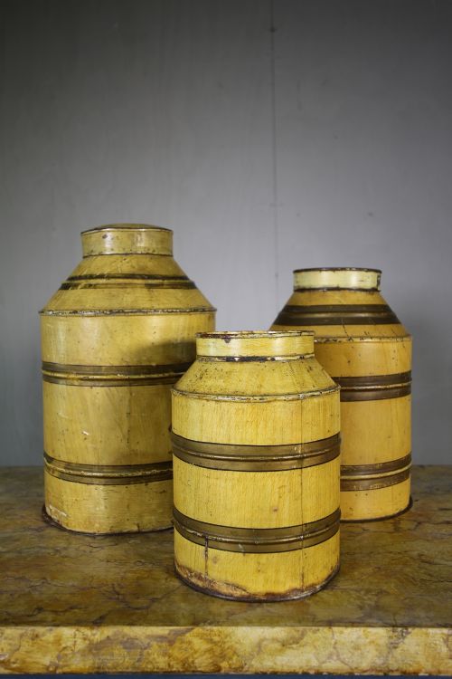 Set of Three 19th Century Antique Toleware Tea Tins.