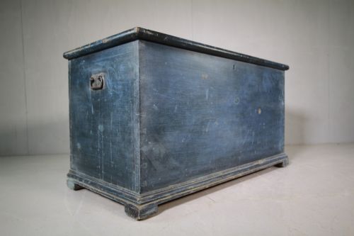 19th Century Original Blue Painted Antique Bedding Box.
