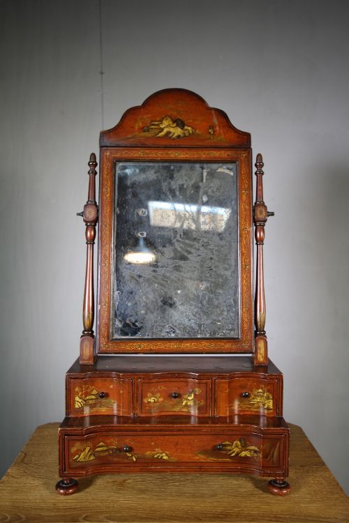 19th Century Antique Chinoiserie Decorated Vanity Mirror.
