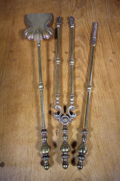 Set of English 19th Century Antique Brass Fire Tools.