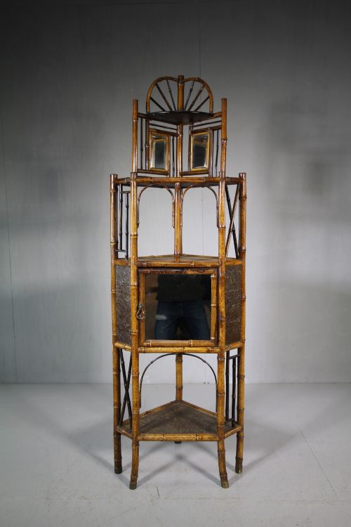 19th Century English Antique Bamboo Corner Cabinet.