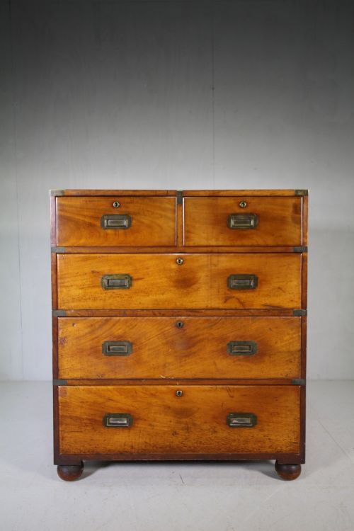19th Century Antique Mahogany Military Chest of Drawers.