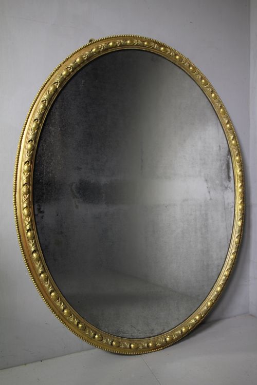 Large Early 19th Century Antique Oval Mirror-original Plate.