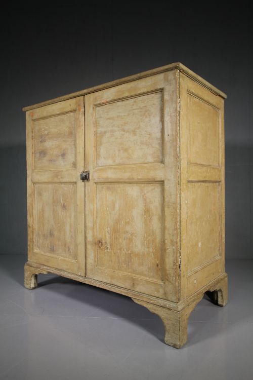 Cumbrian Antique Pine Cupboard in Original Cream Paint.